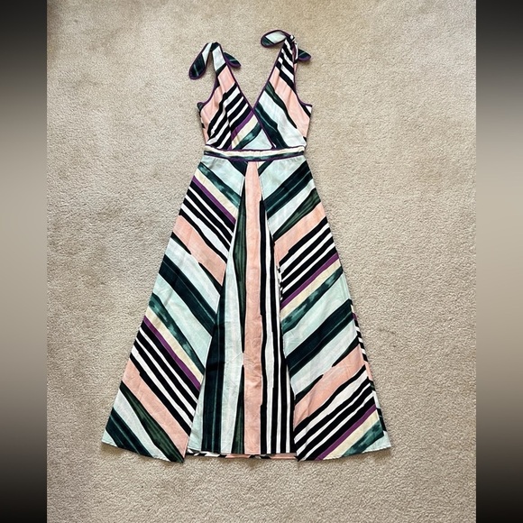 Red Carter A-Line Side Slit Maxi Dress Multicolor Tie Straps Women's Size S - Picture 3 of 16